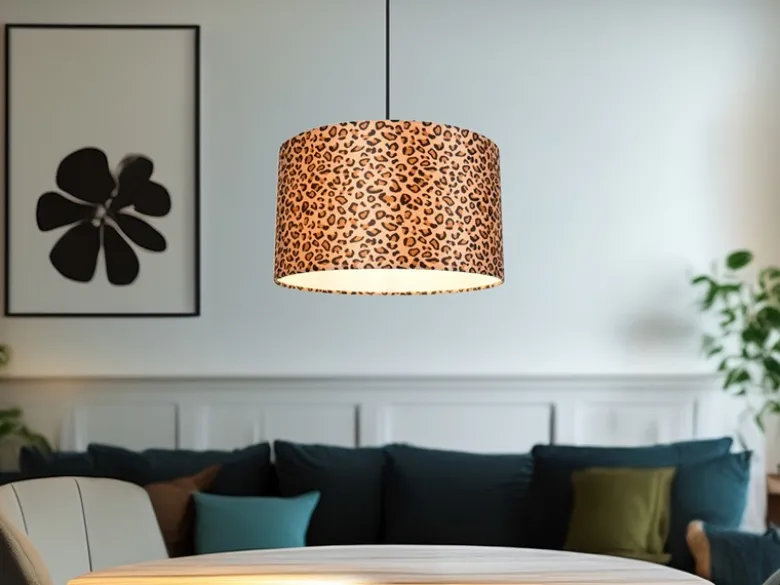 LED Pendelleuchte mit Stoffschirm Leopardenmuster, Ø 40cm