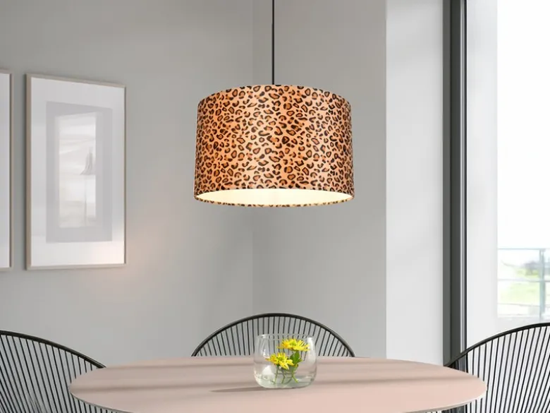 LED Pendelleuchte mit Stoffschirm Leopardenmuster, Ø 40cm