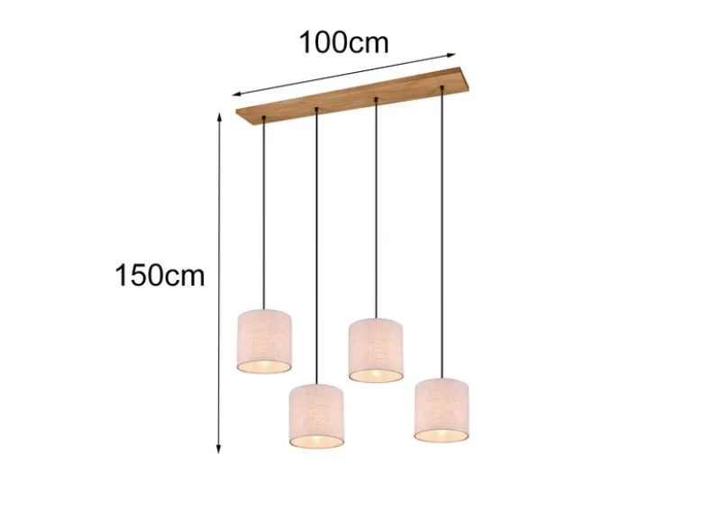 LED Pendelleuchte mit Stoffschirmen Beige & Naturholz Baldachin, Breite 100cm