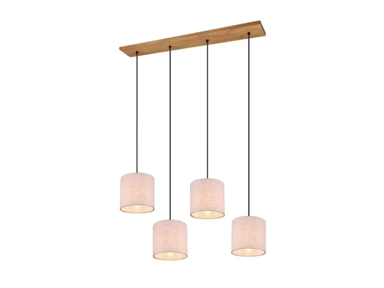 LED Pendelleuchte mit Stoffschirmen Beige & Naturholz Baldachin, Breite 100cm