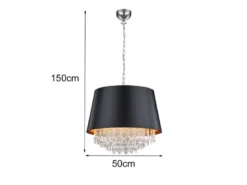 LED Pendelleuchte mit Stoffschirm Schwarz Gold & Kristall, Ø 50cm