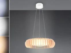 LED Pendelleuchte MONTE Naturholz Lamellen & Fernbedienung, Ø 60cm