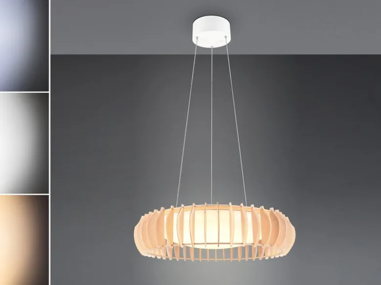 LED Pendelleuchte MONTE Naturholz Lamellen & Fernbedienung, Ø 60cm
