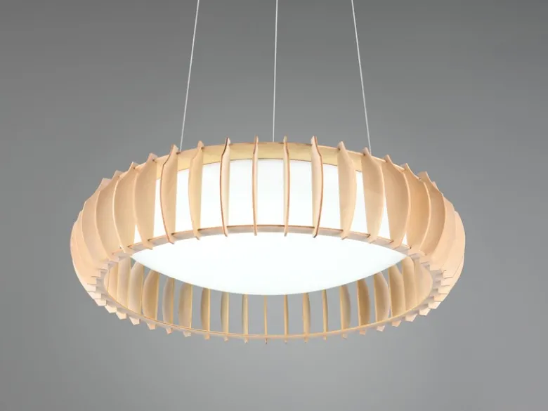 LED Pendelleuchte MONTE Naturholz Lamellen & Fernbedienung, Ø 60cm