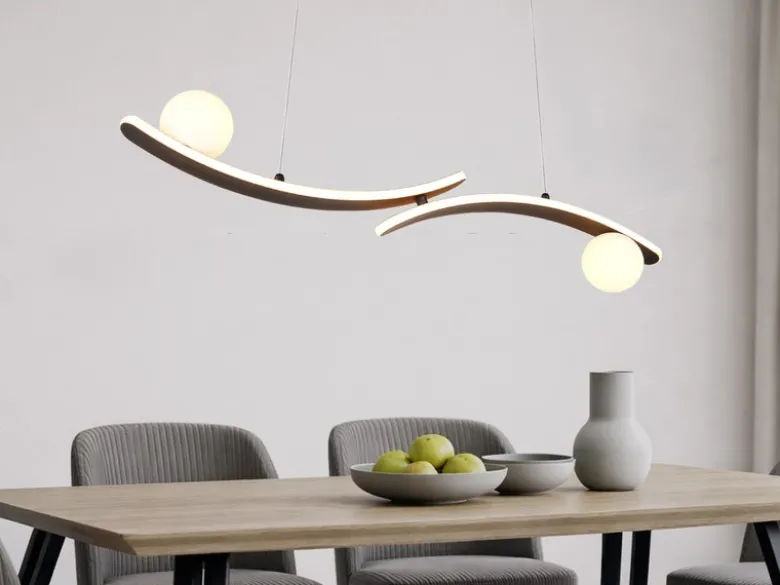 LED Pendelleuchte NAPOLI Schwarz, dimmbar mit 2 Glaskugeln, Breite 82cm