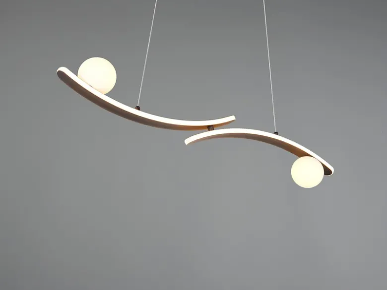 LED Pendelleuchte NAPOLI Schwarz, dimmbar mit 2 Glaskugeln, Breite 82cm