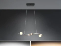 LED Pendelleuchte NAPOLI Schwarz, dimmbar mit 2 Glaskugeln, Breite 82cm