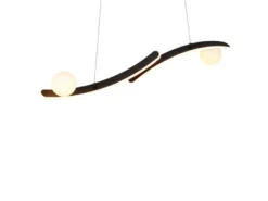 LED Pendelleuchte NAPOLI Schwarz, dimmbar mit 2 Glaskugeln, Breite 82cm