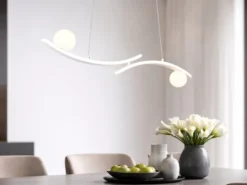 LED Pendelleuchte NAPOLI Weiß, dimmbar mit 2 Glaskugeln, Breite 82cm