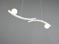 LED Pendelleuchte NAPOLI Weiß, dimmbar mit 2 Glaskugeln, Breite 82cm