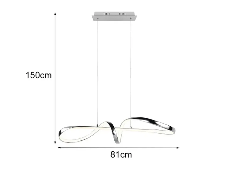 LED Pendelleuchte PADUA dimmbar per Schalter, Chrom, Kristall, Breite 81cm