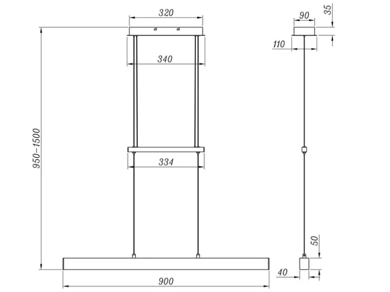 LED Pendelleuchte PAROS Silber dimmbar & höhenverstellbar, Breite 90cm