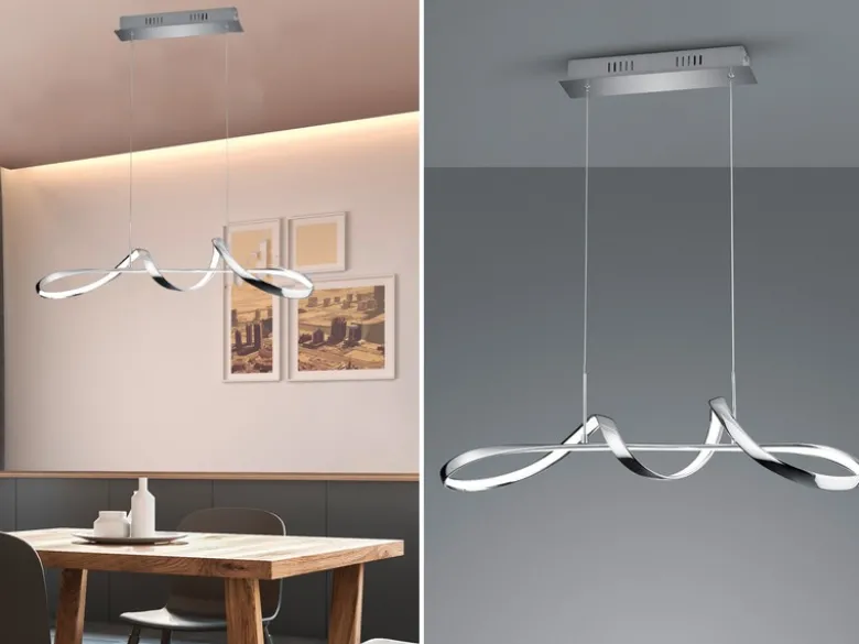 LED Pendelleuchte PERUGIA Metall Silber Chrom mit 3 Stufen Dimmer, Breite 81cm