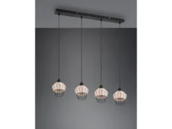 LED Pendelleuchte Rattan Geflecht Natur & Gitter im Boho Stil, Breite 95cm