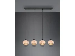 LED Pendelleuchte Rattan Geflecht Natur & Gitter im Boho Stil, Breite 95cm