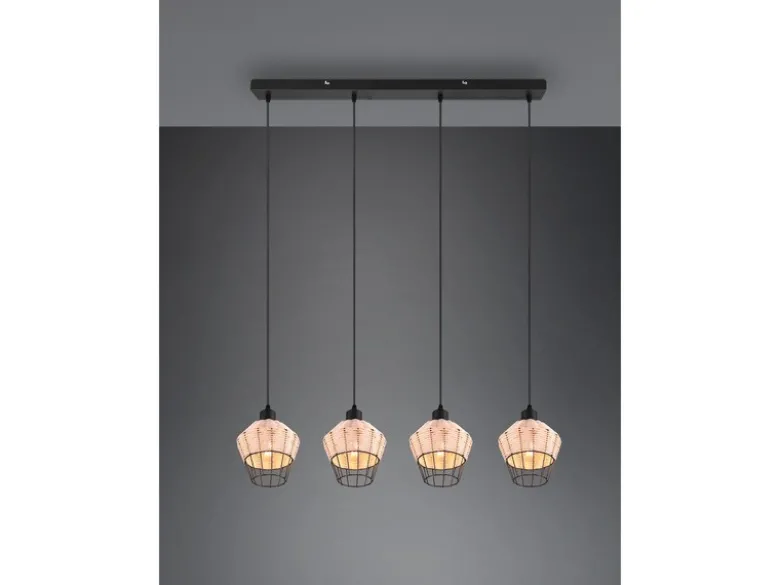 LED Pendelleuchte Rattan Geflecht Natur & Gitter im Boho Stil, Breite 95cm