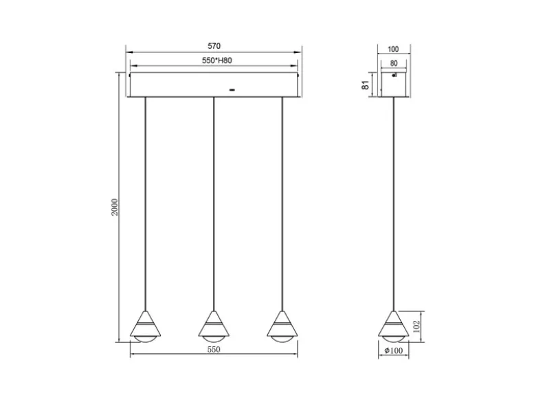LED Pendelleuchte ROMEO höhenverstellbar, 3-flammig Silber, Breite 55cm