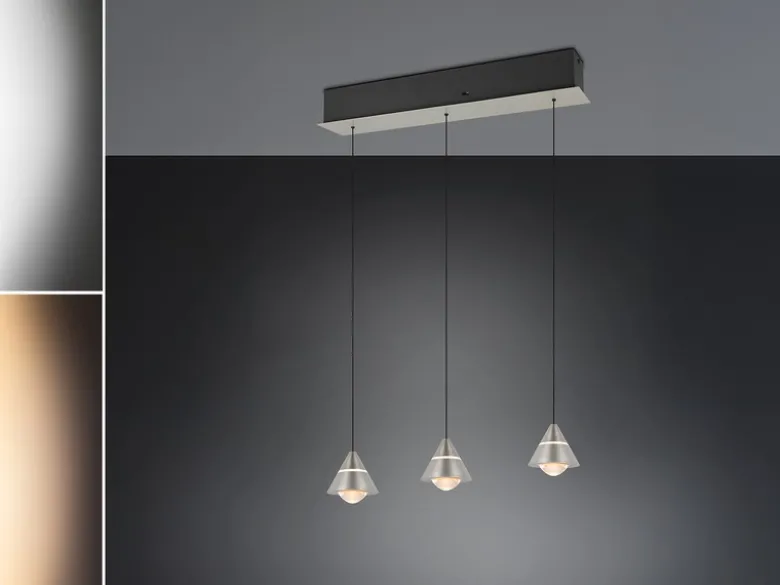 LED Pendelleuchte ROMEO höhenverstellbar, 3-flammig Silber, Breite 55cm