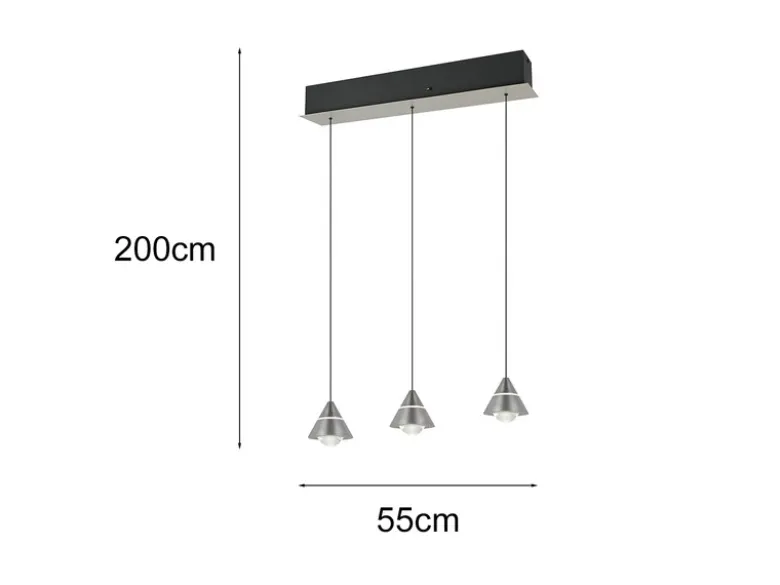 LED Pendelleuchte ROMEO höhenverstellbar, 3-flammig Silber, Breite 55cm