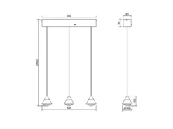 LED Pendelleuchte ROMEO höhenverstellbar, 3-flammig Schwarz, Breite 55cm