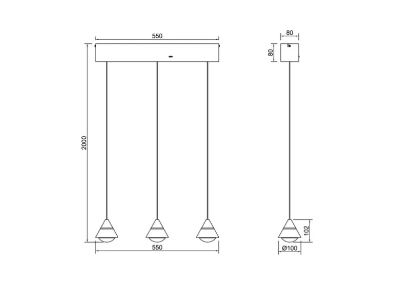 LED Pendelleuchte ROMEO höhenverstellbar, 3-flammig Schwarz, Breite 55cm