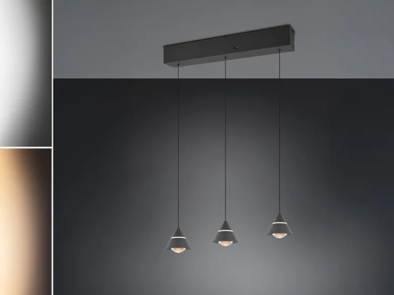 LED Pendelleuchte ROMEO höhenverstellbar, 3-flammig Schwarz, Breite 55cm