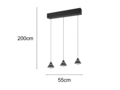 LED Pendelleuchte ROMEO höhenverstellbar, 3-flammig Schwarz, Breite 55cm