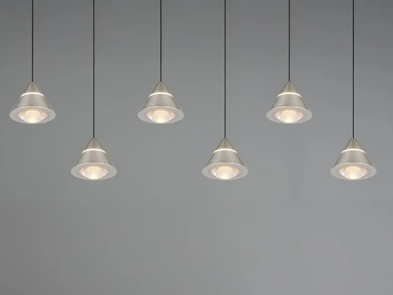 LED Pendelleuchte ROMEO höhenverstellbar, 6-flammig Silber, Breite 75cm