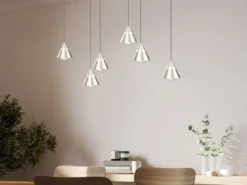 LED Pendelleuchte ROMEO höhenverstellbar, 6-flammig Silber, Breite 75cm