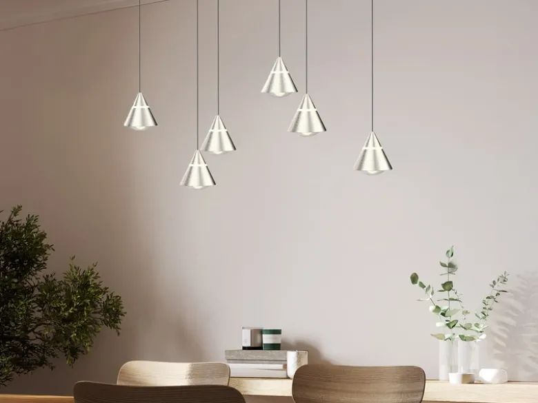 LED Pendelleuchte ROMEO höhenverstellbar, 6-flammig Silber, Breite 75cm