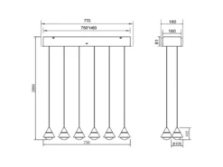 LED Pendelleuchte ROMEO höhenverstellbar, 6-flammig Silber, Breite 75cm