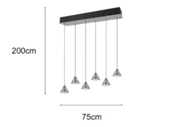 LED Pendelleuchte ROMEO höhenverstellbar, 6-flammig Silber, Breite 75cm