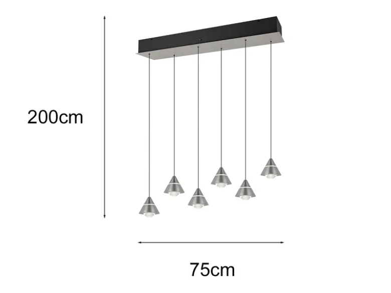 LED Pendelleuchte ROMEO höhenverstellbar, 6-flammig Silber, Breite 75cm