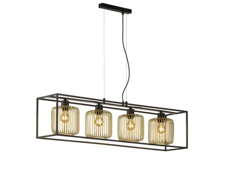 LED Pendelleuchte Schwarz Gold 4-flammig lang, Breite 110cm