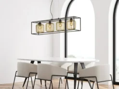 LED Pendelleuchte Schwarz Gold 4-flammig lang, Breite 110cm