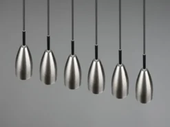 LED Pendelleuchte Silber 6 flammig Metall Lampenschirme Ø8cm, Breite 90cm