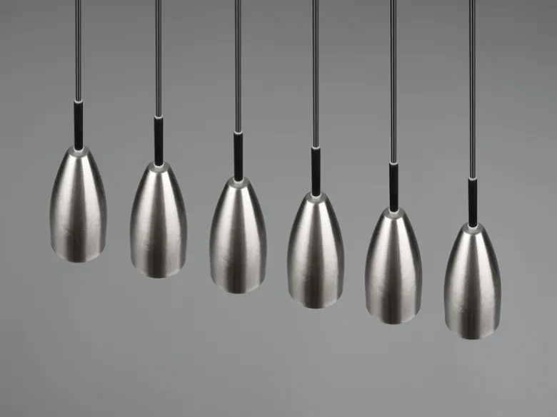 LED Pendelleuchte Silber 6 flammig Metall Lampenschirme Ø8cm, Breite 90cm