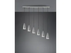 LED Pendelleuchte Silber 6 flammig Metall Lampenschirme Ø8cm, Breite 90cm