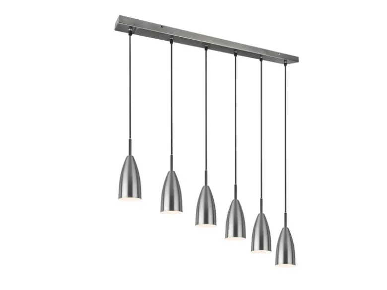 LED Pendelleuchte Silber 6 flammig Metall Lampenschirme Ø8cm, Breite 90cm