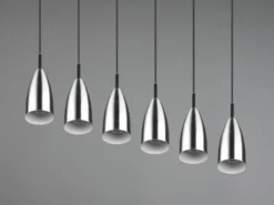LED Pendelleuchte Silber 6 flammig Metall Lampenschirme Ø8cm, Breite 90cm