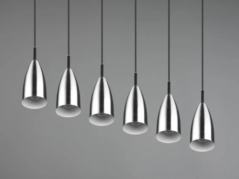 LED Pendelleuchte Silber 6 flammig Metall Lampenschirme Ø8cm, Breite 90cm