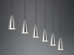 LED Pendelleuchte Silber 6 flammig Metall Lampenschirme Ø8cm, Breite 90cm