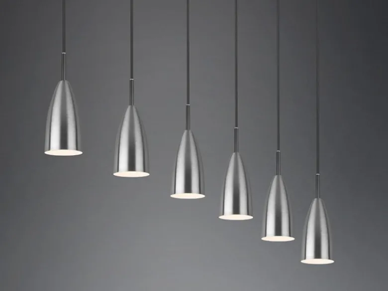 LED Pendelleuchte Silber 6 flammig Metall Lampenschirme Ø8cm, Breite 90cm
