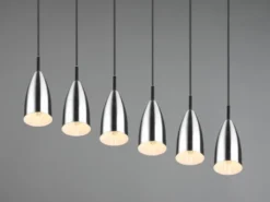 LED Pendelleuchte Silber 6 flammig Metall Lampenschirme Ø8cm, Breite 90cm