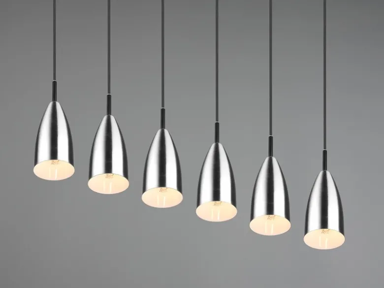 LED Pendelleuchte Silber 6 flammig Metall Lampenschirme Ø8cm, Breite 90cm