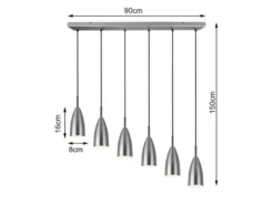LED Pendelleuchte Silber 6 flammig Metall Lampenschirme Ø8cm, Breite 90cm