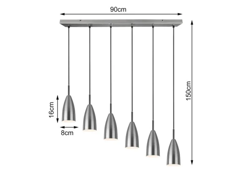 LED Pendelleuchte Silber 6 flammig Metall Lampenschirme Ø8cm, Breite 90cm