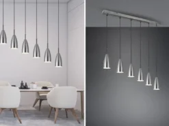LED Pendelleuchte Silber 6 flammig Metall Lampenschirme Ø8cm, Breite 90cm