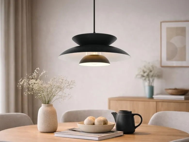 LED Pendelleuchte skandinavisch mit Metall Lampenschirm Schwarz Ø 40cm