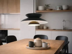 LED Pendelleuchte skandinavisch mit Metall Lampenschirm Schwarz Ø 40cm